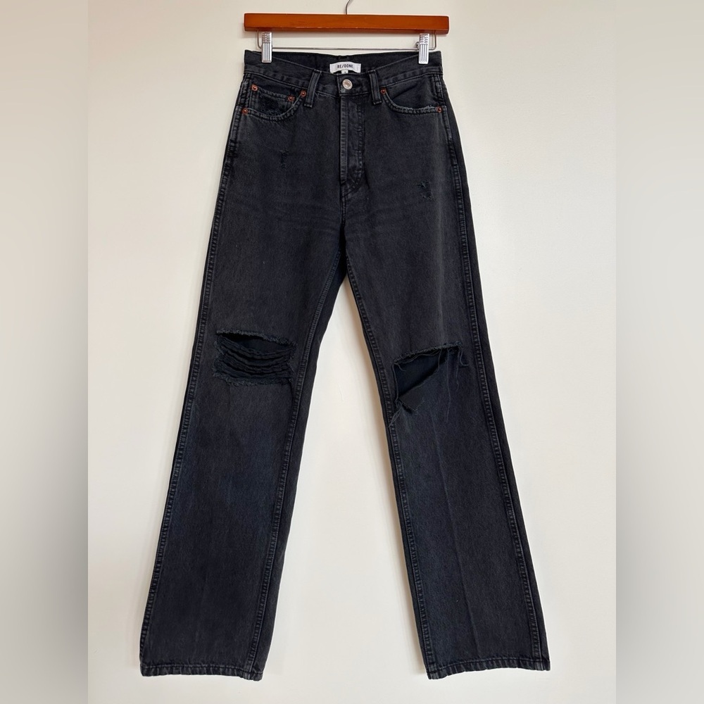 Re/Done High Rise Loose Jeans Washed Black with Rips Size 26 - Picture 2 of 11